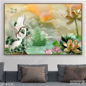 Tranh hạc bên hồ sen Tranh hạc bên hồ sen