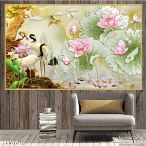 Tranh hạc bên sen Tranh hạc bên sen