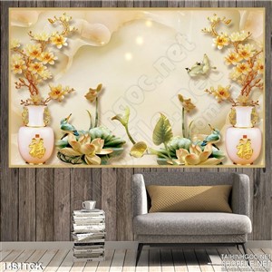 Tranh in tường sen và hoa mai Tranh in tường sen và hoa mai