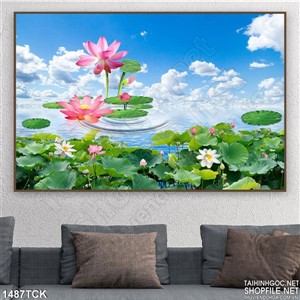 Tranh in tường sen trong hồ Tranh in tường sen trong hồ