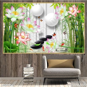 Tranh hoa sen bên khóm trúc Tranh hoa sen bên khóm trúc