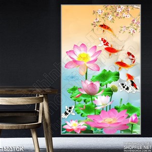 Tranh hoa sen vui đùa cùng cá Tranh hoa sen vui đùa cùng cá