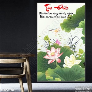 Tranh hoa sen chữ tài đức Tranh hoa sen chữ tài đức