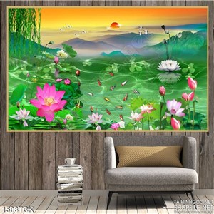 Tranh phong cảnh in lụa hoa sen Tranh phong cảnh in lụa hoa sen