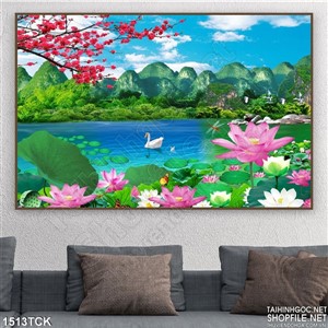 Tranh in lụa hồ sen Tranh in lụa hồ sen