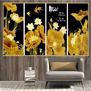 Tranh 4 bức hoa sen vector Tranh 4 bức hoa sen vector