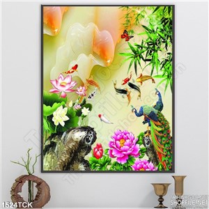 Tranh chim công và cá Koi Tranh chim công và cá Koi