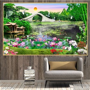 Tranh cảnh đầm sen hồng Tranh cảnh đầm sen hồng