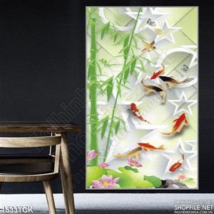Tranh cá Koi bên cành trúc Tranh cá Koi bên cành trúc