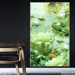 Tranh hoa sen xanh ngọc và chim Tranh hoa sen xanh ngọc và chim