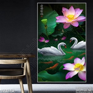 Tranh hoa sen tím và thiên nga Tranh hoa sen tím và thiên nga