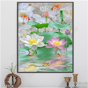 Tranh hoa sen vui cùng cá Koi Tranh hoa sen vui cùng cá Koi