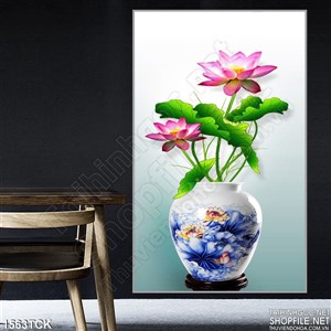 Tranh bình sen gốm xanh Tranh bình sen gốm xanh