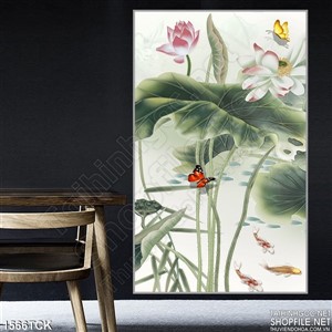 Tranh hoa sen thủy mặc in màu Tranh hoa sen thủy mặc in màu