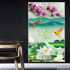 Tranh in lụa chim vui cùng sen trắng Tranh in lụa chim vui cùng sen trắng