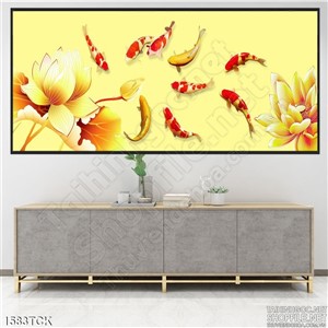 Tranh in lụa sen vàng nở Tranh in lụa sen vàng nở