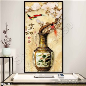 Tranh bình hoa cổ thư pháp treo tường đẹp