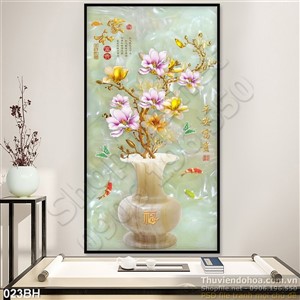 Tranh bình hoa cổ thư pháp trang trí