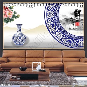 Tranh bình hoa thư pháp đẹp trang trí