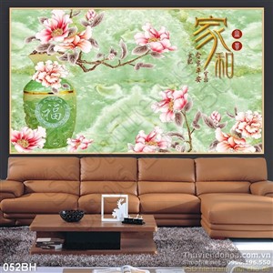 Tranh bình hoa thư pháp tranh trí  phòng khách