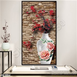 Tranh bình hoa đào treo tường đẹp