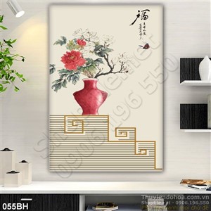 Tranh bình hoa thư pháp đẹp trang trí