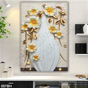 Tranh bình hoa điêu khắc trang trí treo tường