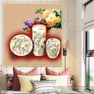 Tranh bình hoa cổ trang trí phòng khách