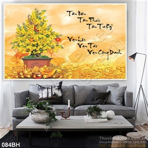 Tranh chậu hoa mai trang trí tết