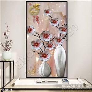 Tranh bình hoa đào trang trí treo tường đẹp