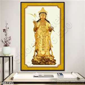 Tranh phật Quan Âm bằng vàng