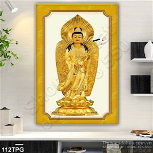 Tranh phật Quan Âm bằng vàng trang trí