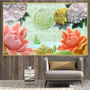 Tranh hoa sen giả ngọc treo tường Tranh hoa sen giả ngọc treo tường