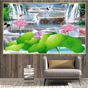 Tranh hoa sen và thác nước Tranh hoa sen và thác nước