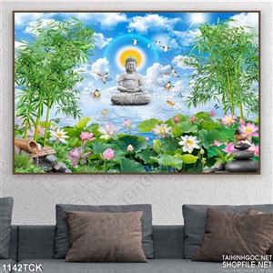 Tranh tượng phật và hoa sen Tranh tượng phật và hoa sen