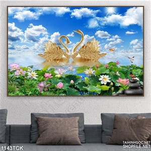 Tranh hoa sen và thiên nga Tranh hoa sen và thiên nga