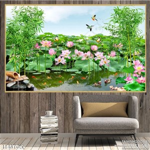 Tranh hoa sen và cá chép dán tường Tranh hoa sen và cá chép dán tường