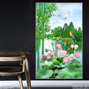 Tranh phong cảnh hoa sen dán tường Tranh phong cảnh hoa sen dán tường