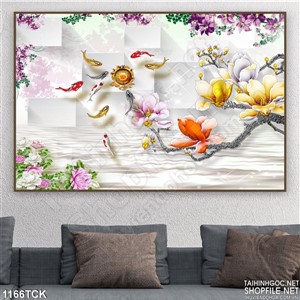 Tranh tường hoa sen và cá chép đẹp Tranh tường hoa sen và cá chép đẹp