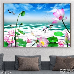 Tranh hoa sen dán tường phong thủy Tranh hoa sen dán tường phong thủy