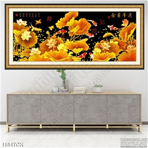 Tranh gạch hoa sen vàng và cá chép Tranh gạch hoa sen vàng và cá chép