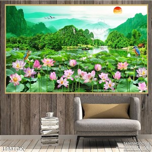 Tranh phong cảnh hoa sen trang trí Tranh phong cảnh hoa sen trang trí