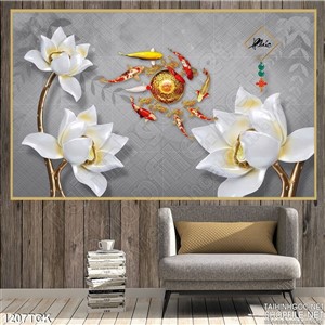 Tranh hoa sen cá chép 3D Tranh hoa sen cá chép 3D
