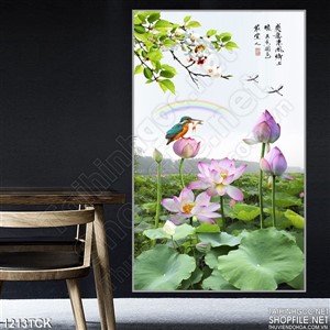 Tranh phong cảnh đầm hoa sen sớm mai Tranh phong cảnh đầm hoa sen sớm mai