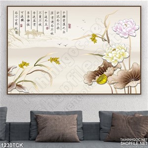 Tranh thư pháp hoa sen trang trí Tranh thư pháp hoa sen trang trí