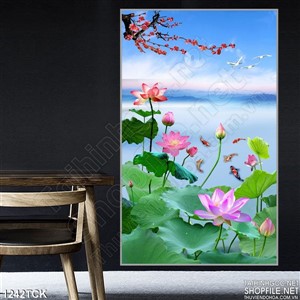 Tranh bông sen hồng nghệ thuật Tranh bông sen hồng nghệ thuật