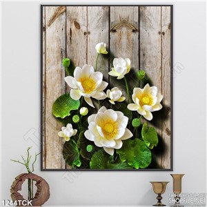 Tranh hoa sen trắng trên nền gỗ Tranh hoa sen trắng trên nền gỗ