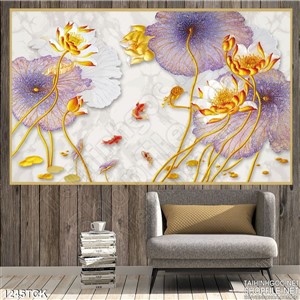 Tranh gạch hoa sen cá chép trang trí Tranh gạch hoa sen cá chép trang trí