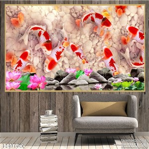 Tranh dán tường 3D hoa sen cá chép Tranh dán tường 3D hoa sen cá chép