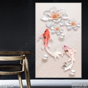 Tranh lụa 3Dhoa sen cá chép Tranh lụa 3Dhoa sen cá chép